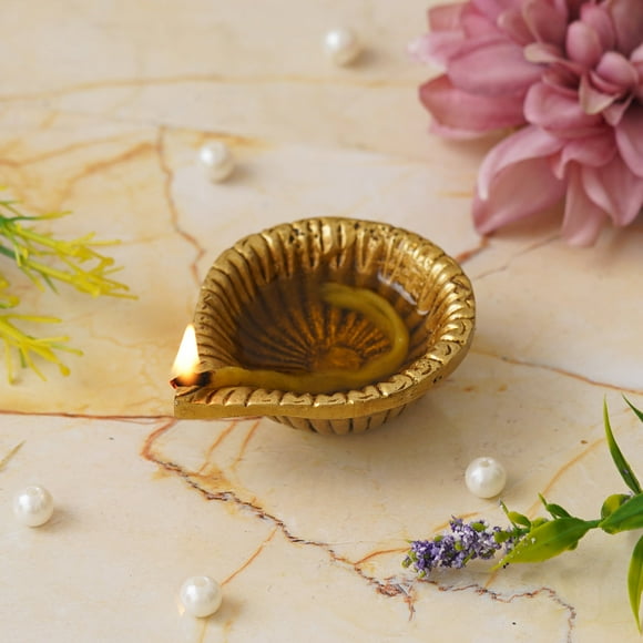 Golden Handcrafted Decorative Brass Diya | Auspicious Deepak, Diya For Puja Room, Home, Office, Temple Decor