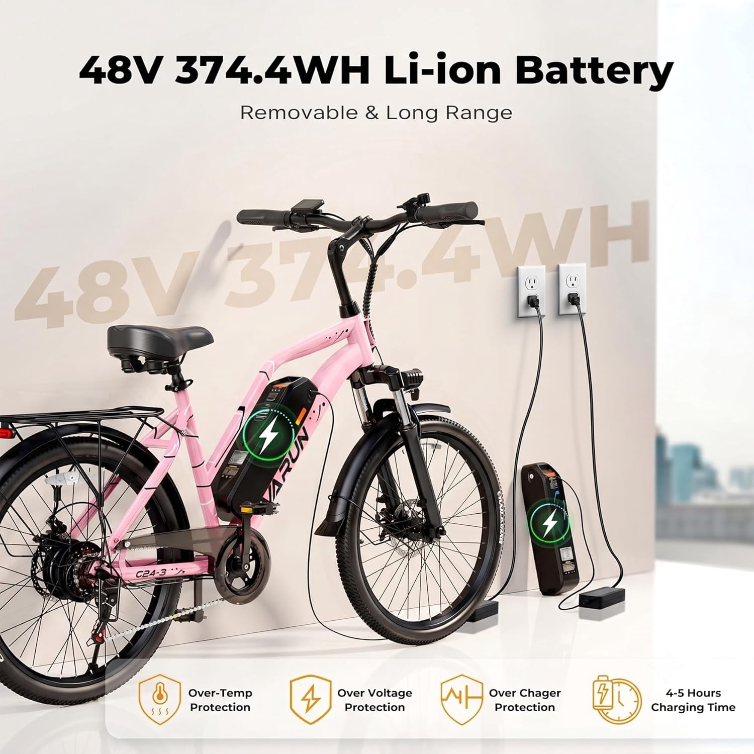VARUN Electric Bike, 24" EBike with 750W Peak Motor, 48V 374.4Wh Removable Battery, 20+MPH, 7-Speed Gears, Includes Bike Pump, Phone Holder & Bike Lock - Electric Bicycle for Adults, UL2849