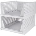 thumbnail image 1 of Boîte de Rangement Empilable pour Garde-Robe, Boîtes d'Organisateur d'Étagères de Garde-Robe en Plastique, Se Déplie comme un Tiroir, Convient, Paniers en Plastique Pliables pour la Maison, la Cuisine, la Chambre (Blanc-3L), 1 of 8