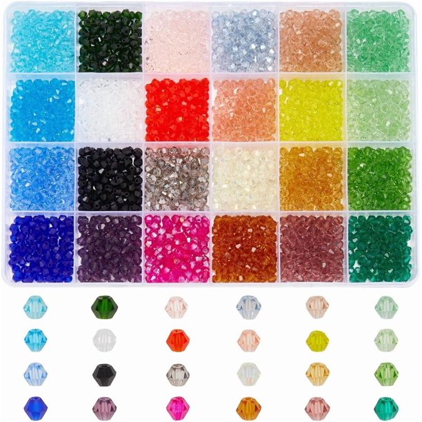 2400 cuentas de vidrio de 4 mm de 24 colores, brillantes y coloridas, facetadas, bicono.