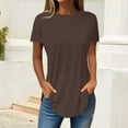thumbnail image 2 of Tiqkatyck Women's Spring and Summer Round Neck Short Sleeve Womens Tops Irregular Hem T Shirt Top Summer Tops T Shirts for Women Coffee L, 2 of 5