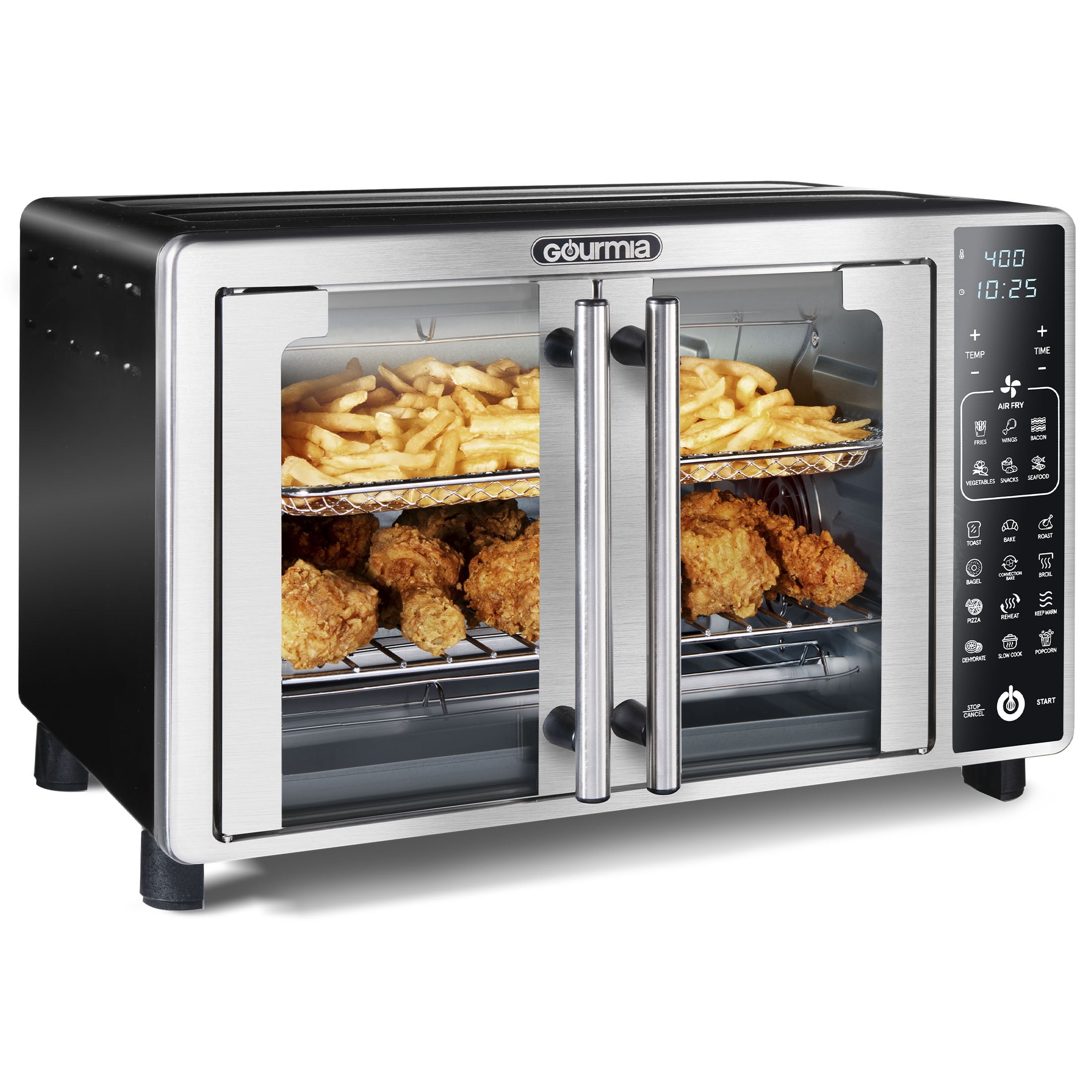 Air Fryers, Gourmia GTF7655 17-in-1 Multi-function, Digital, French Door,  Stainless Steel 6-Slice Air Fryer Oven - 14 One-Touch Cooking Functions  with Convection Mode - Includes Air Fry Basket, Oven Rack, Baking Pan