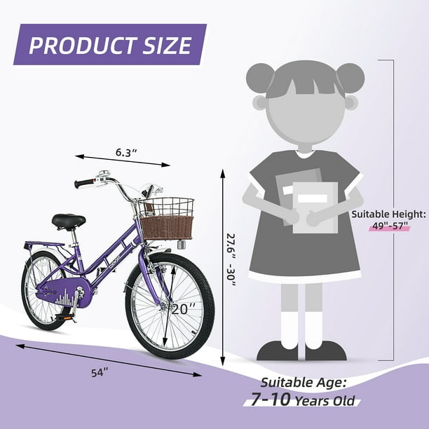 Coewske Kids Bike 20 inch Boys Girls Bicycle with Hand Brake and Kickstand Purple
