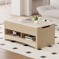 thumbnail image 4 of CHITOOMA Modern Lift-Top Coffee Table with Hidden Storage & Open Shelves, Fluted Front Accent Table for Living Room, Natural, 4 of 8