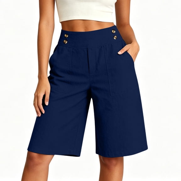 Elvqul Shorts for Women Plus Size Dressy Casual Bermuda Shorts with Pocket Holiday Going Out Summer Plain Ladies Casual Shorts