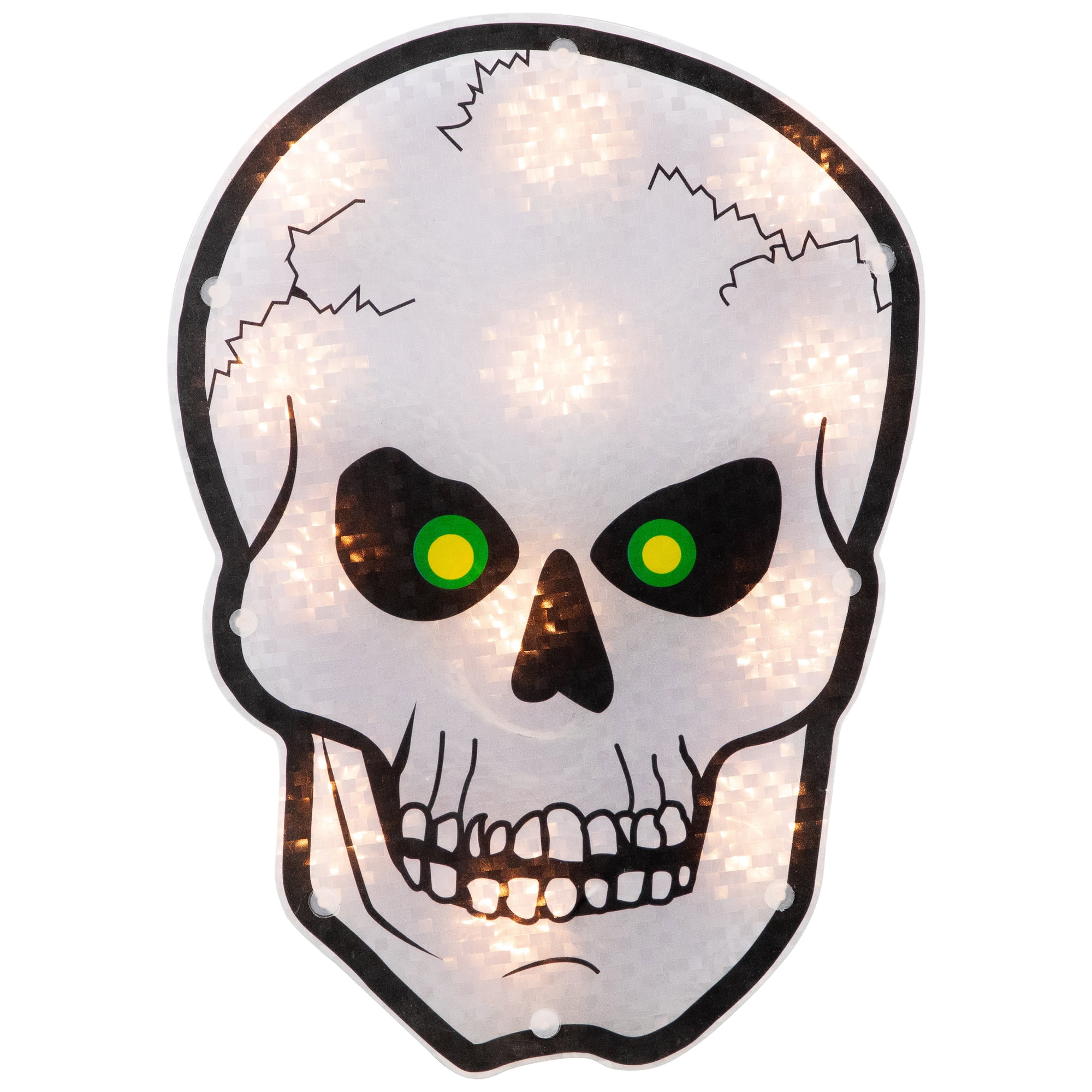 Northlight Lighted Holographic Halloween Skull Window Silhouette - 12" - Clear Lights