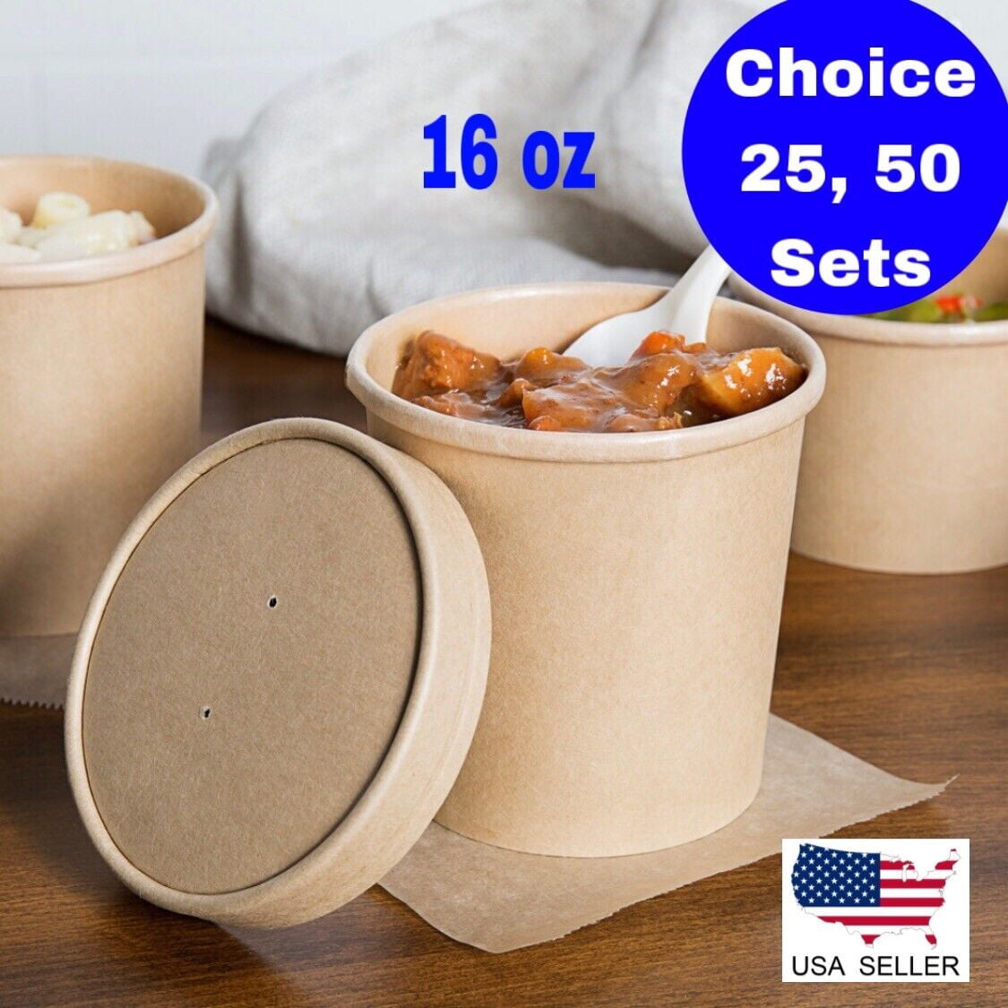 Kraft Paper Food Cup Disposable Soup Container with Vented Lids Ice