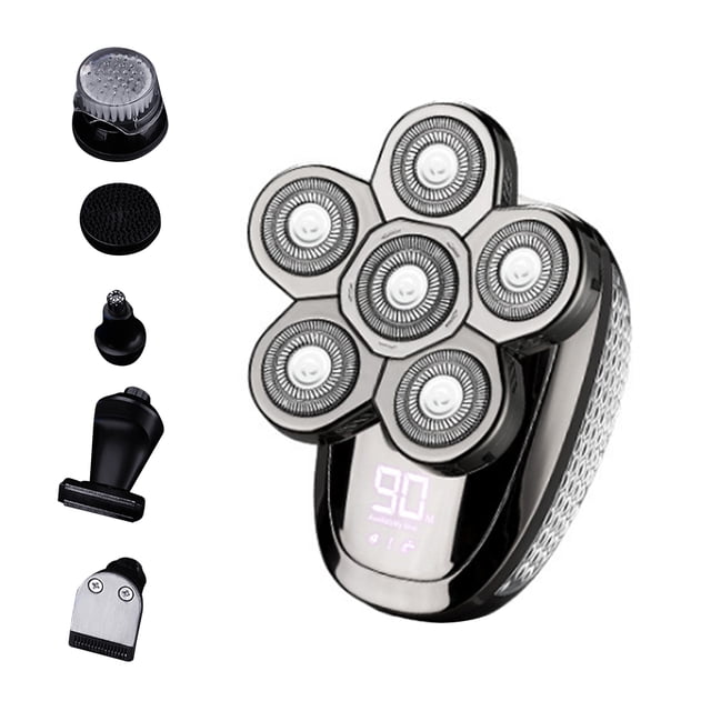 Bald Head Shavers for Men Electric Rotary Razor 6-in-1 Touch Control Beard Trimmer Grooming Kit Shockproof Razor with Shaver Facial Cleaner Nose Trimmer Dry Waterproof 1200mAh USB Recharge