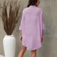 thumbnail image 5 of Camisa con botones para mujer, cuello vuelto, manga tres cuartos, dobladillo Irregular, Color puro, blusa holgada para mujer, color morado S, 5 of 7