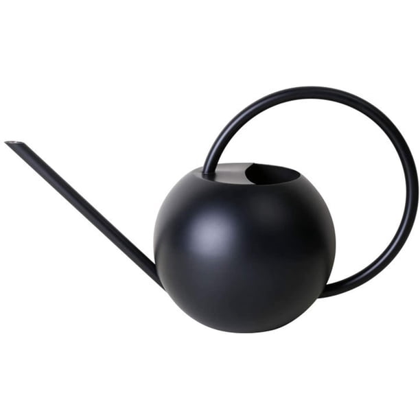 Mini regadera de 1000 ml con mango redondo para interiores y exteriores, esférica, de acero inoxidable, regadera de metal con pico largo y estrecho para plantas de jardín, color negro Adepaton LL-2120-1
