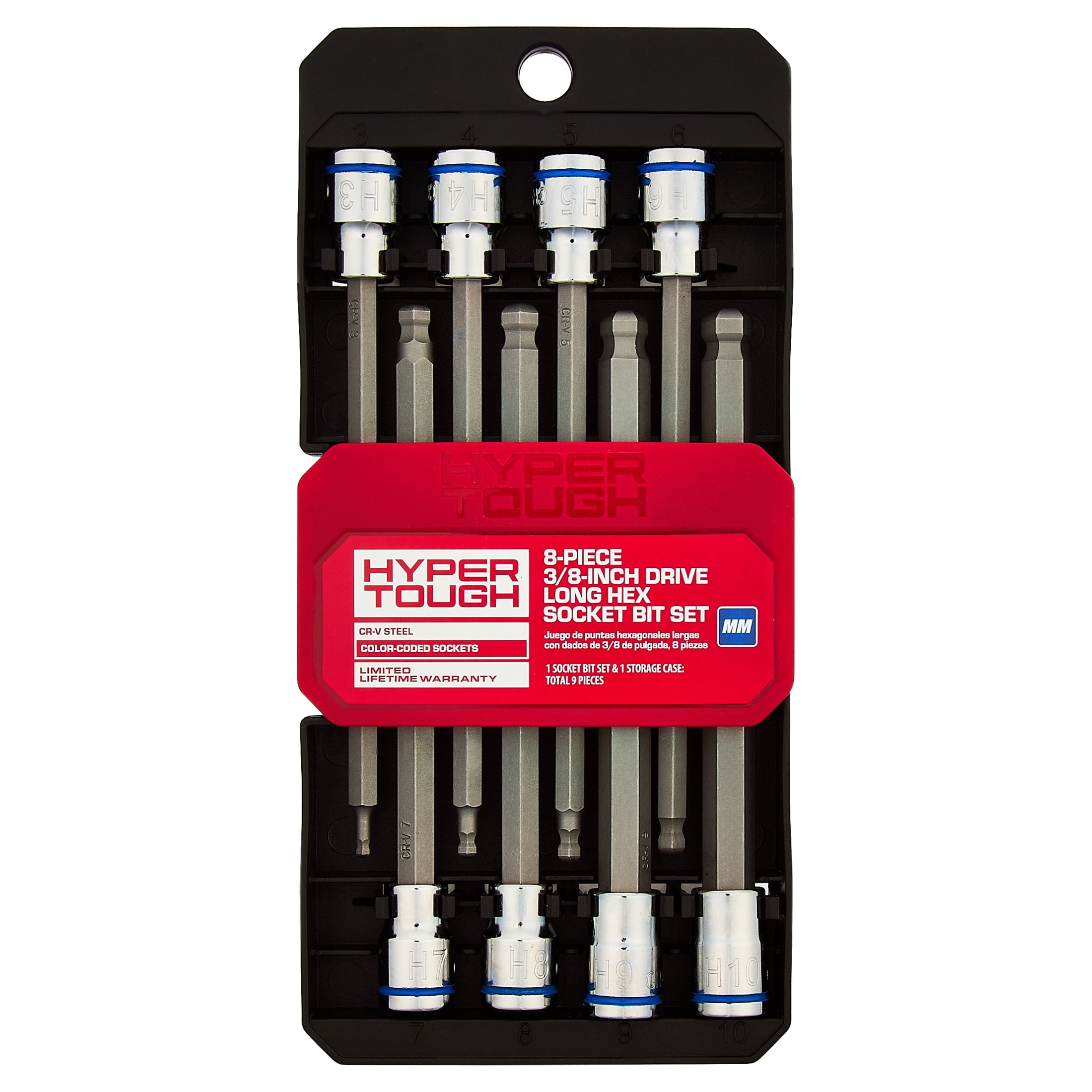 Hyper Tough 8-Piece 3/8-inch Drive Long Hex Socket Bit Set (mm)