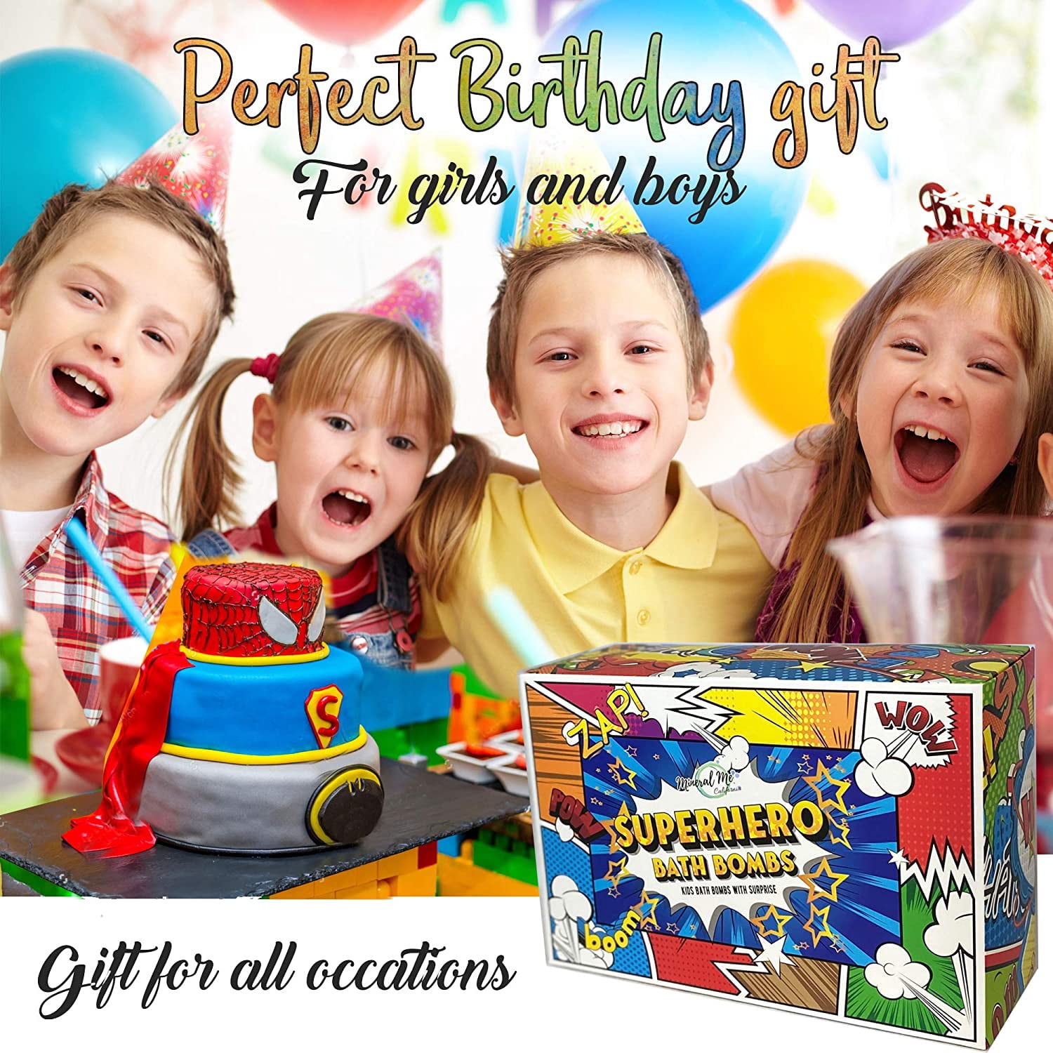 Bath Bombs for Kids with Superhero Toys Inside - Mineral Me Organic Bath Fizzies with Fruit Scent