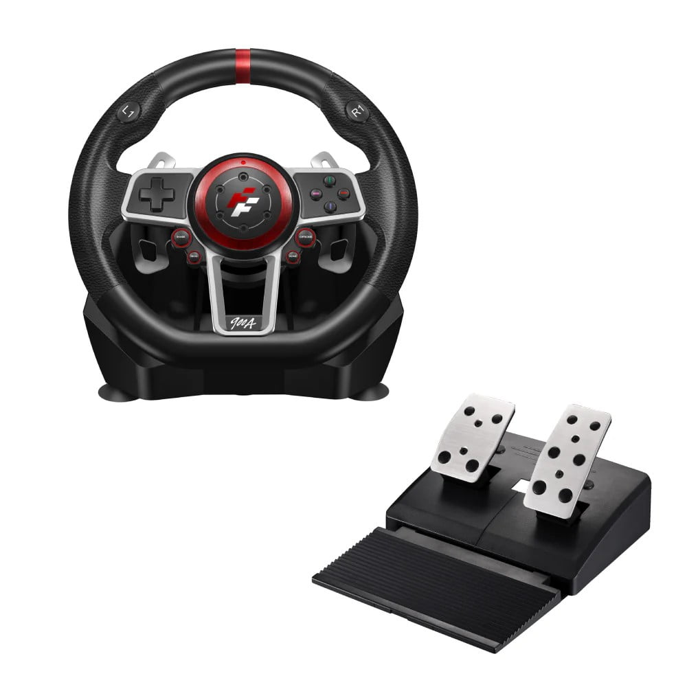 Flashfire SUZUKA 900A Racing Steering Wheel and Pedals for PC, PS3, PS4, Xbox 360, XBOX ONE, XBOX Series X/S and Nintendo Switch, Black