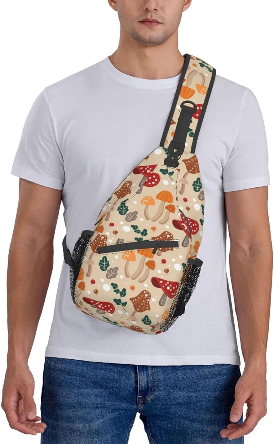 Cute Mushroom Sling Bag Crossbody Hiking Travel Chest Bags Backpack Shoulder Daypack for Women Men