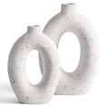 thumbnail image 6 of LE TAUCI Set of 2 Ceramic Donut Vases, White Speckled Matte Vases for Home Decor, 10.5" & 8.5" Hollow Round Flower Vase Set for Pampas Grass, Branches, Living Room, Shelf, Table, Farmhouse Boho Decor, 6 of 8