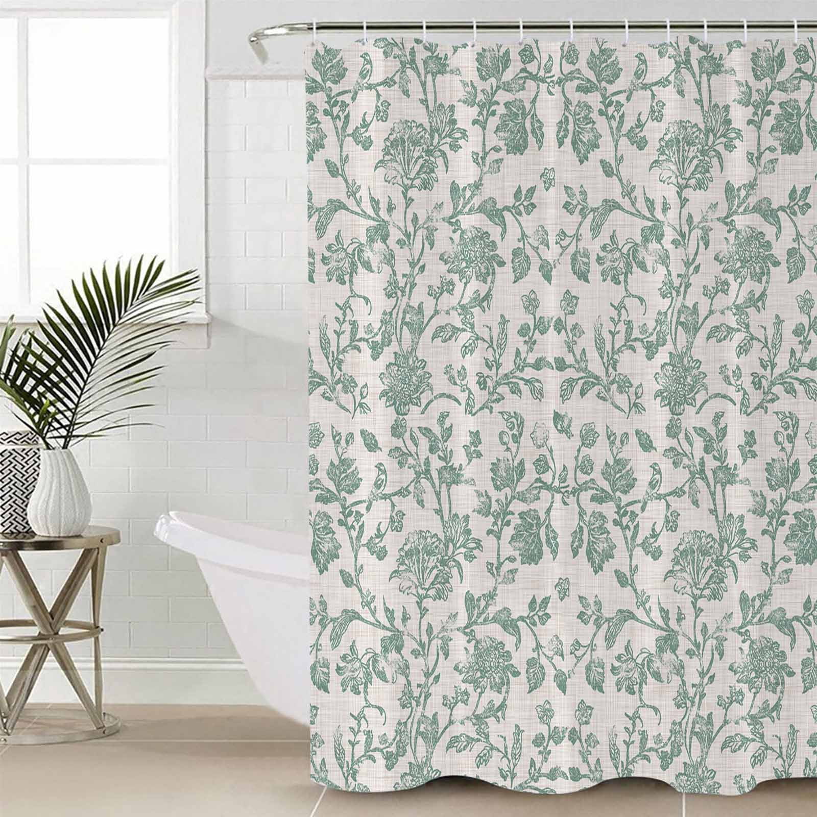 Small Stall Shower Curtain 36x72 Inch Narrow Half Size Turquoise Farmhouse Bath Curtains Bathroom Decor Vintage Flower Leaf Botanical Plant Waterproof Fabric Shower Curtain Set with Hooks 36 Inch