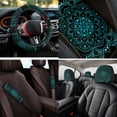 thumbnail image 4 of Uorisanigo Green Mandala 14 Pack Cars Seat Covers Full Set with Car Headrest Cover Steering Wheel Cover Car Armrest Cover Seat Belt Pads Water Cup Pad Comfortable Suitable for Cars SUVs, 4 of 6