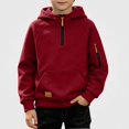 thumbnail image 2 of HAOTAGS Boys Hooded Sweatshirt (4-15) Soft Warm Long Sleeves Quater Zipper Pockets Sport Hoodie Wine Size 4T, 2 of 9