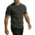 thumbnail image 4 of Men's Knit Cable Knit Textured Short Sleeve Collared Polo Shirt, Casual Slim Fit Top, Breathable Knitwear for Smart Casual Style and Everyday Wear Dark Gray S, 4 of 5