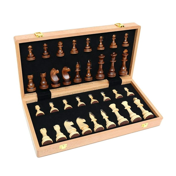 Wooden International Chess Set, 18-inch Large Chess Set with Folding Chess Board Portable Travel ...