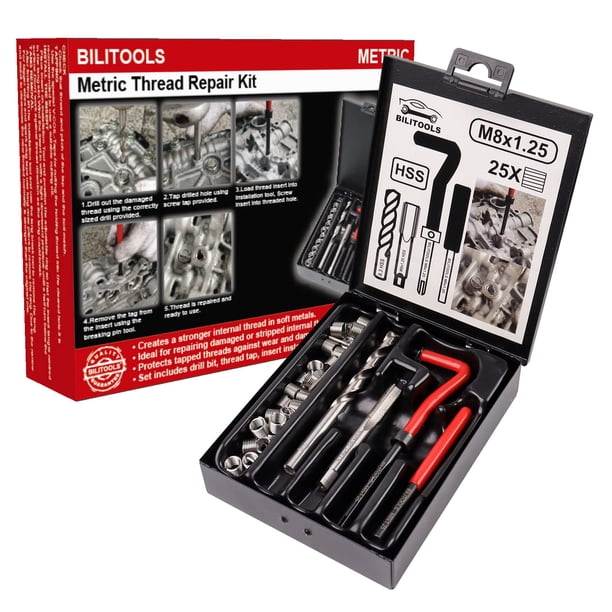 Kit de reparación de roscas BILITOOLS M8x1.25, HSS Drill Helicoil Metric