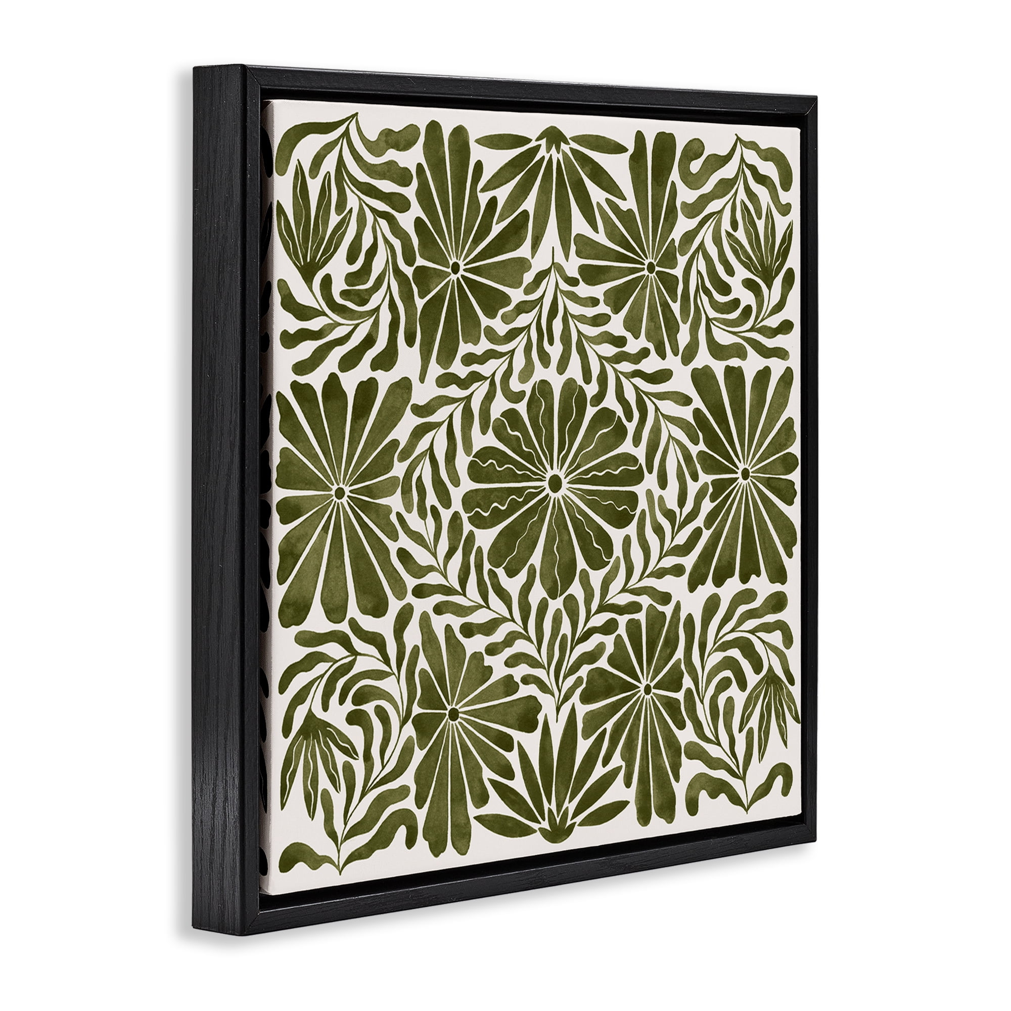 Stupell Industries Centric Circular Flowers Abstract Painting Black Floater Framed Canvas Art Print Wall Art, 18 x 18