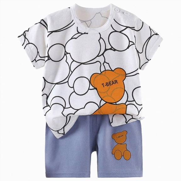 KPOPLK Toddler Boys Pajama Set 2-Piece Short Sleeve Cotton Sleepwear Clothes, Soft Summer PJs with Shorts Clothing Size 9-18 Months
