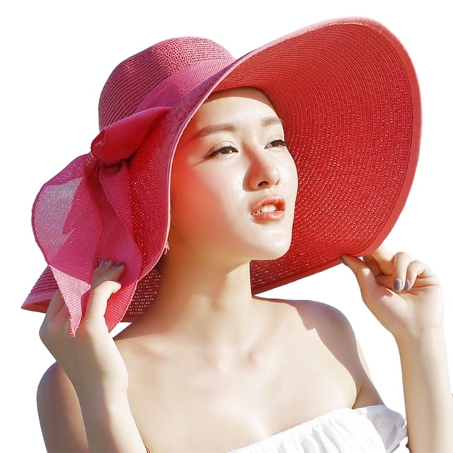 Sombrero de Ala Grande Flexible Jumpingount Sombrero de Sol Enrollable Plegable de Paja Ecológico Melon Rojo