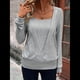 thumbnail image 5 of Tops de Larga con Cuello Cuadrado de Color Liso para Mujer Gris M, 5 of 9