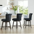 thumbnail image 3 of CHITA 26 in Upholstered Swivel Counter Bar Stools with Back&Wood Legs Set of 2, Faux Leather in Black, 3 of 11