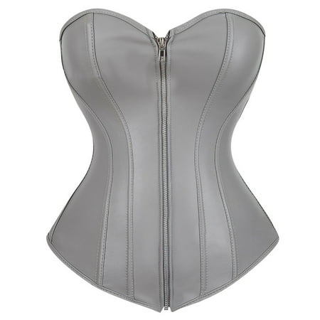 JULMCOMO Women s Ruffle Trim Lace Overbust Corset Tops Vintage Laceup Bustier Push Up Lingerie Bodyshaper Going Out Party Tops Gray M