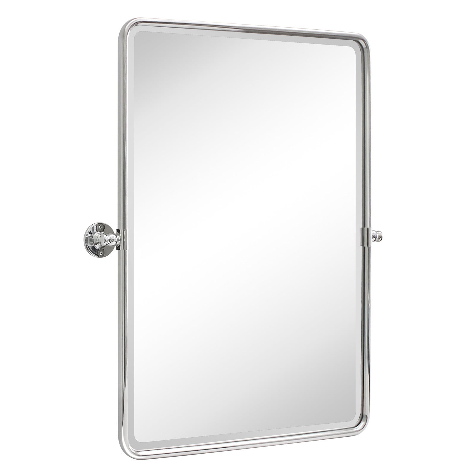Chrome Metal Framed Pivot Rectangle Bathroom Mirror Tilting Beveled Vanity Mirrors for Wall