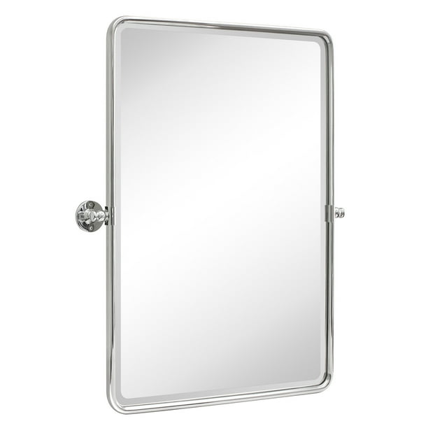 Chrome Metal Framed Pivot Rectangle Bathroom Mirror Tilting Beveled