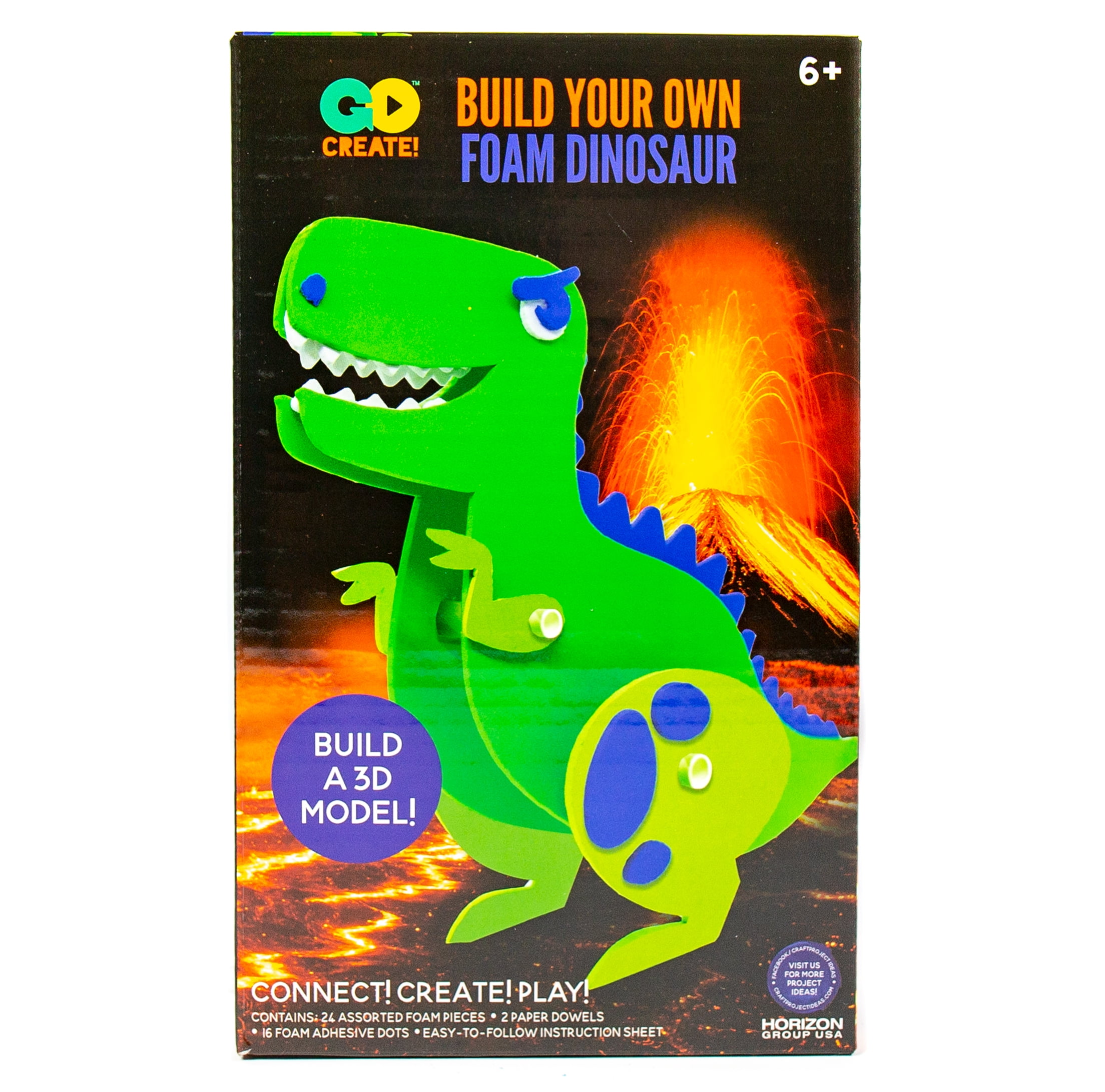 Go Create Build Your Own Foam Dinosaur Craft Kit, Boys and Girls, Ages 6 and Up (43 Pieces)