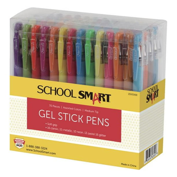 Beifa Group 1593121 School Smart Ballpoint Gel Pens with Grip, Assorted Colors, Set of 70