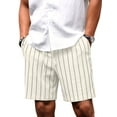 thumbnail image 3 of GIRUNS Mens Casual Shorts 7 Inch Striped Summer Beach Drawstring Elastic Waist Shorts with Pockets White L, 3 of 7