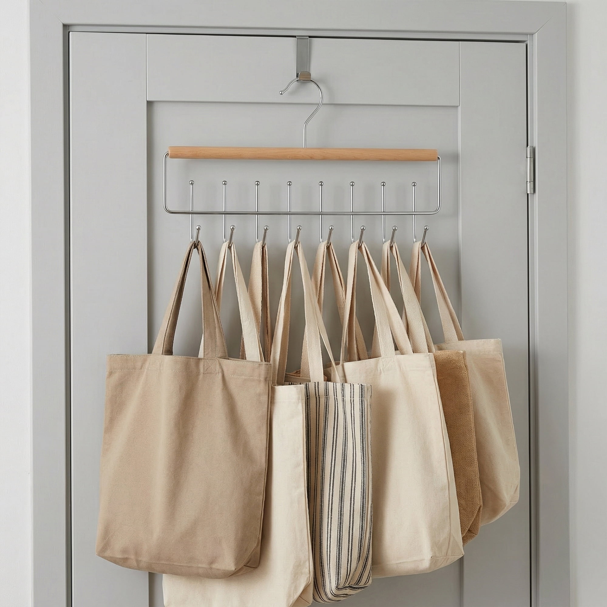 Unique Bargains 2Pcs Wood Cloth Hangers For Bras And Belts Natural 8 Hooks
