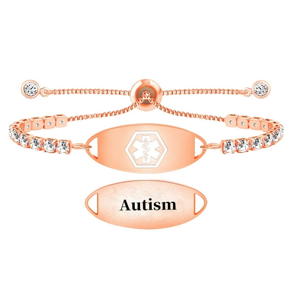 MetalJC Stainless Steel Medical Alert ID Bracelet for Women, Engraved Autism
