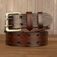 thumbnail image 4 of Wosthever Cinturón de cuero para hombre, hebilla doble de 3,8 cm, pretina ahuecada, lujo Retro, clásico Universal para Jeans, vaquero, oficina Suministros de marroquinería Color café 110cm Wosthever HA083923-04, 4 of 6