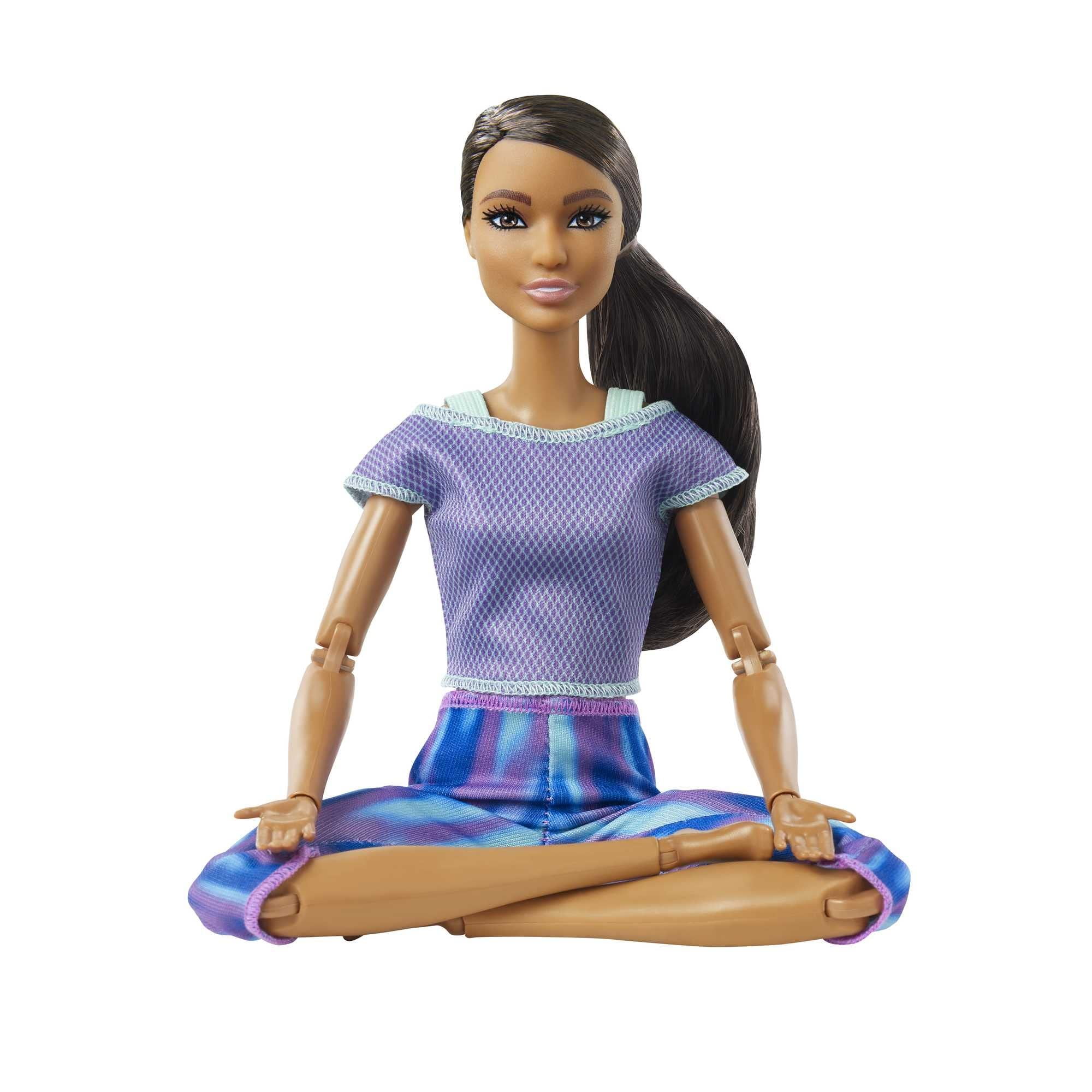 Barbie Made to Move Doll with 22 Flexible Joints Curly Brunette Ponytail Wearing Athleisure wear for Kids 3 to 7 Years Old
