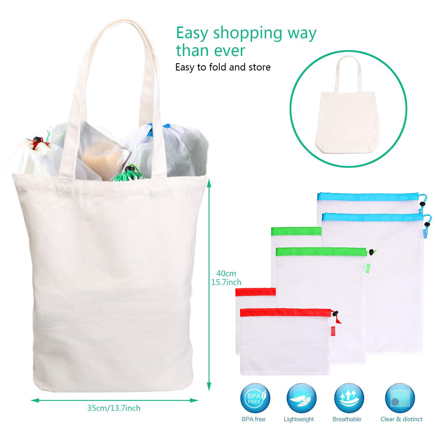 Canvas Reusable Shopping Bag Totes, Small 6.5x3.5x8 inch, 10 Pack