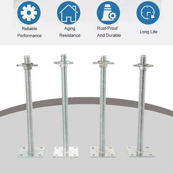 SUDEG 4 Pack 18“ Adjustable Leveling Jack Galvanized Solid Screw Jacks with Base Plate for Baker-Style Scaffolding, Silver
