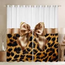 Feelyou Brown Bow Black Out Curtains, Cheetah Print Curtains Pack of 2 (42x63 Each)