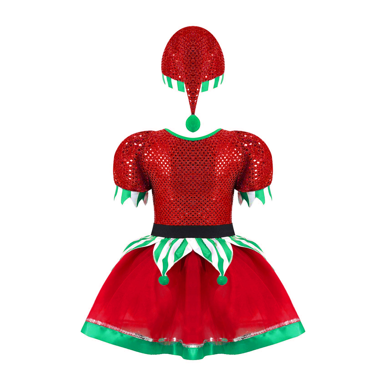 YiZYiF Kids Girls Christmas Elf Costume Figure Ice Skating Ballet Dance Tutu Dress with Hat Dancewear Red-A 16