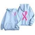 thumbnail image 2 of Full Zip Up Hoodie Women Cancer Awareness Pink Ribbon Sweatshirts 2025 Fall Winter Fashion Long Sleeve Casual Lightweight Actity Hooded Jacket (Sky Blue, XL), 2 of 6