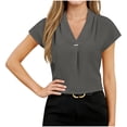 thumbnail image 4 of Htigea Women's Cap Sleeve V Neck Shirts Dressy Work T-Shirt Solid Color Summer Business Office Blouses Gray S, 4 of 5