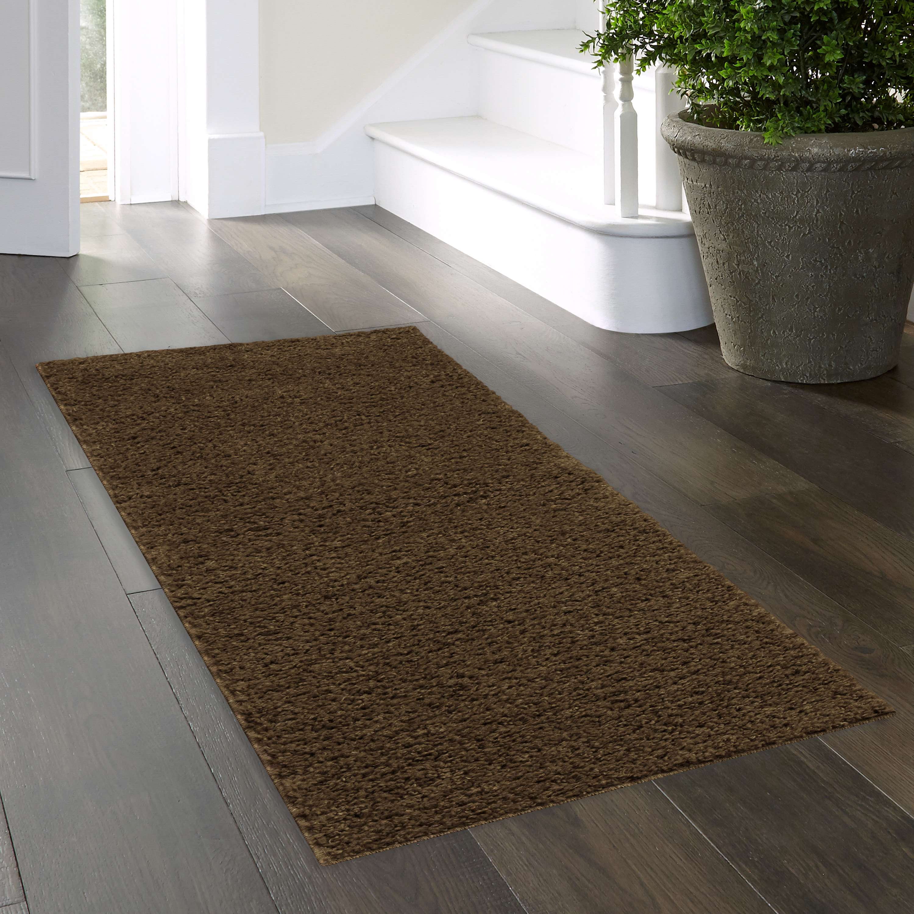 (2 pack) Mainstays Traditional Solid Brown Suede Shag Indoor Hallway Runner Rug, 1'9" x 5'