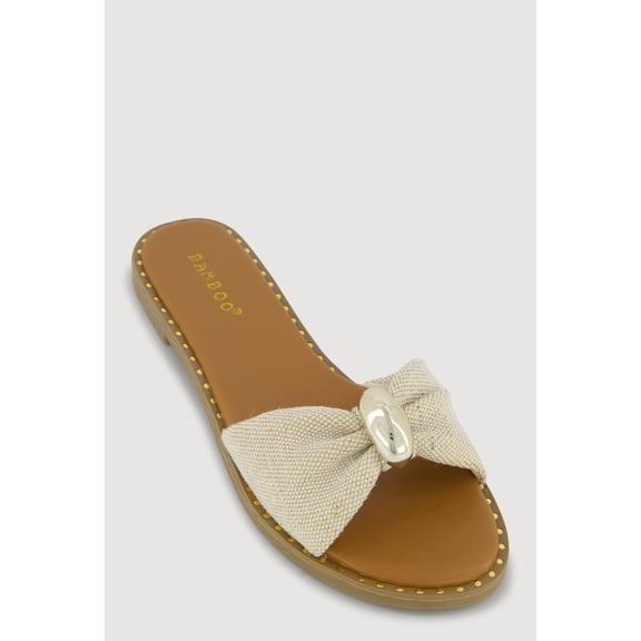 Women's Bow Band Metallic Detail Slide Sandals