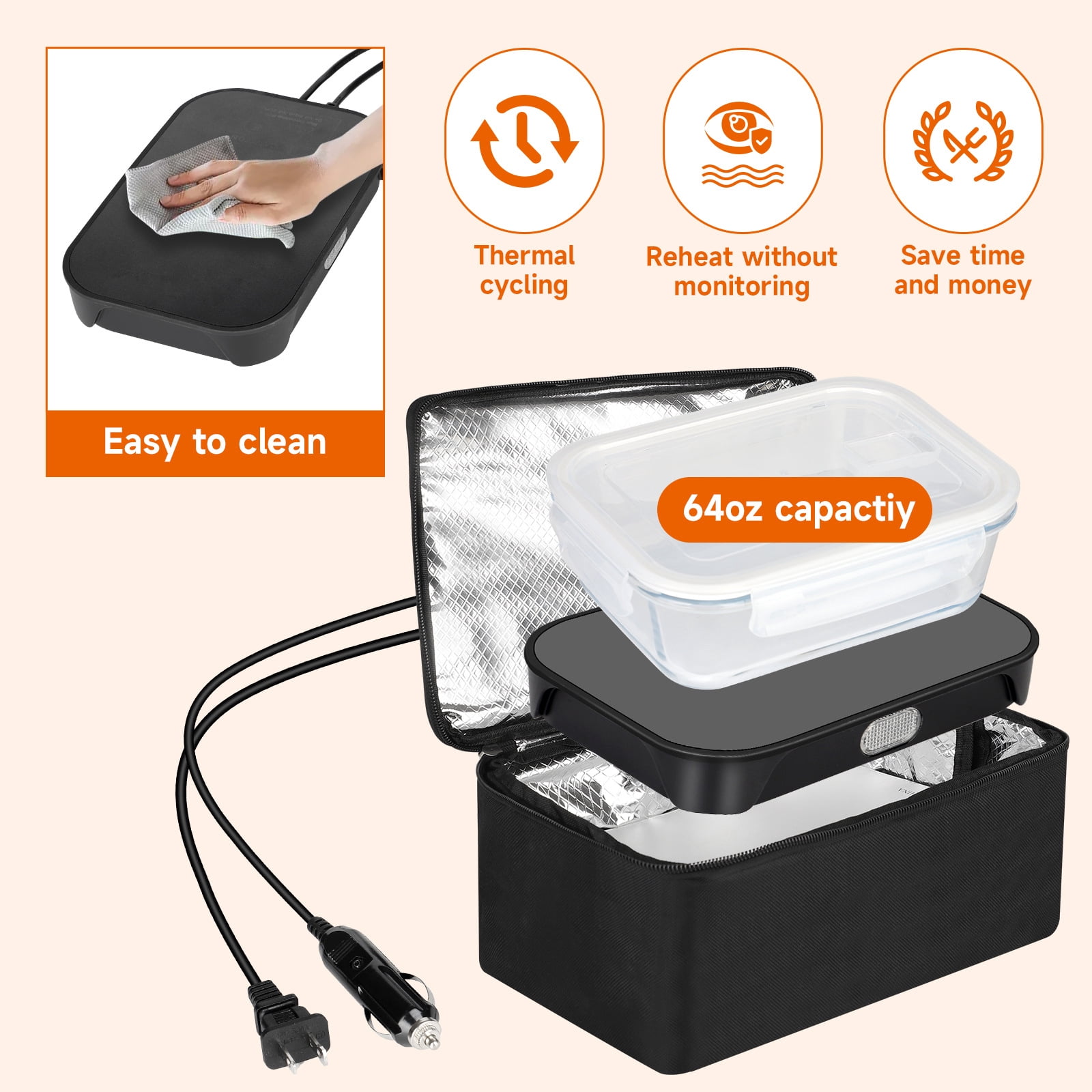 110V Portable Oven Food Warmer Electric Lunch Box Mini Heated Box for Office Home