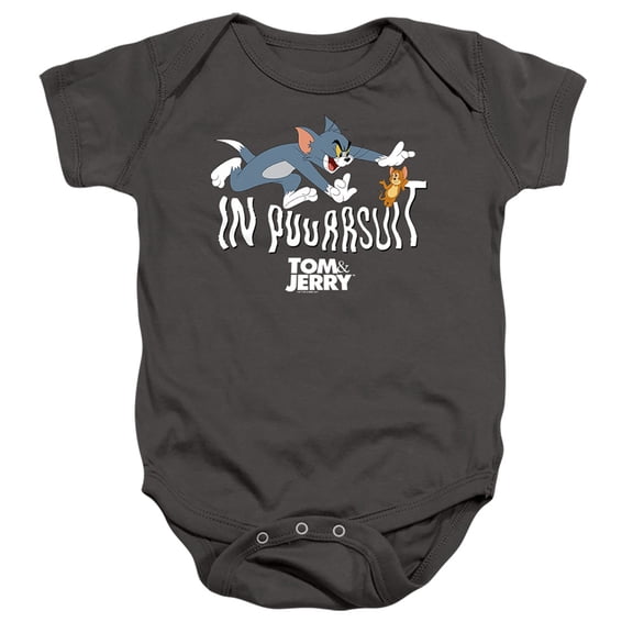 Tom And Jerry Movie In Pursuit Unisex Infant Snap Suit for Baby (12 Months) Charcoal